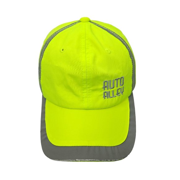 Auto Alley Neon Green Yellow Gray Trim Strapback Cap Trucker Reflective Hat - Picture 1 of 14